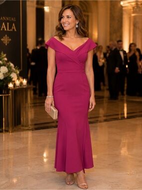 Alexa B Nites Formal Dress Gown Sz 8 Long High Slit Fuchsia Pink Evening‎ Gala M